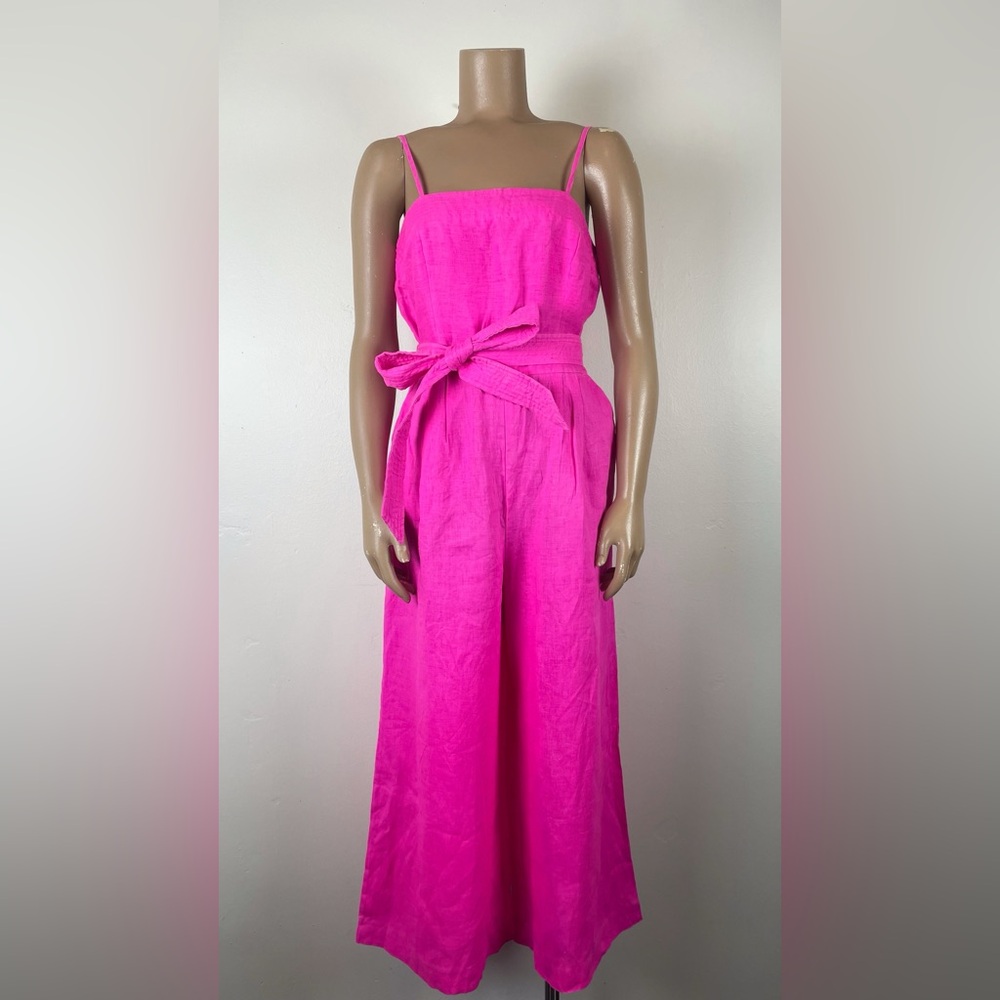 J Crew tie waist linen jumpsuit size 6 wide leg